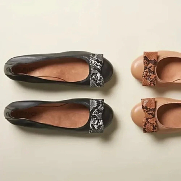 Vionic Zelda Flats Leather Snake Print Bow Flats - Picture 2 of 11